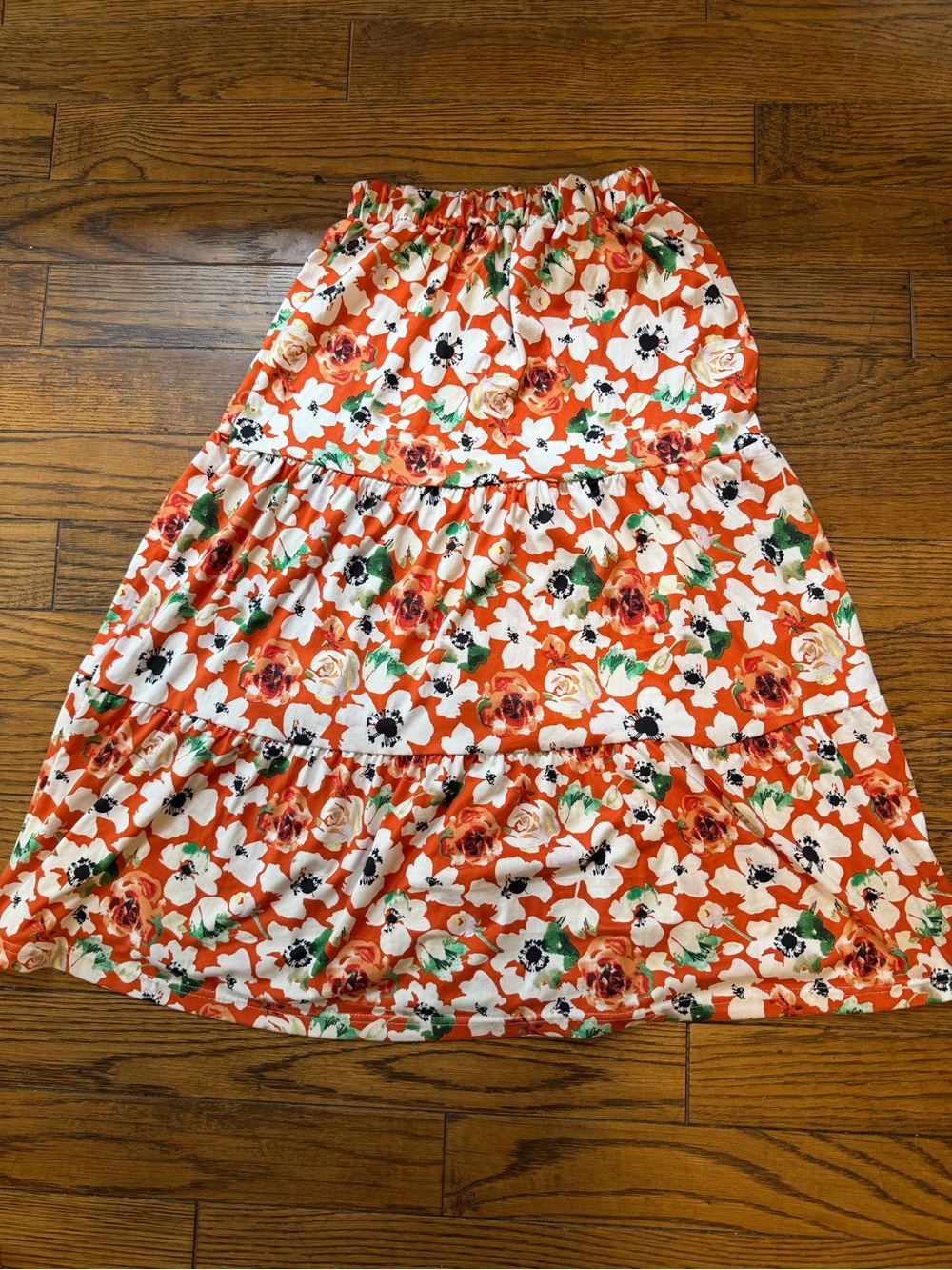 Tiered A-Line Midi Skirt in Orange Floral